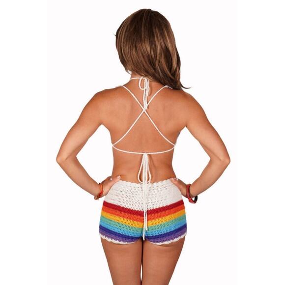 🦋B2G1🦋WESTERN FASHION Crochet Shorts Rainbow Pride Bottoms - Picture 3 of 7